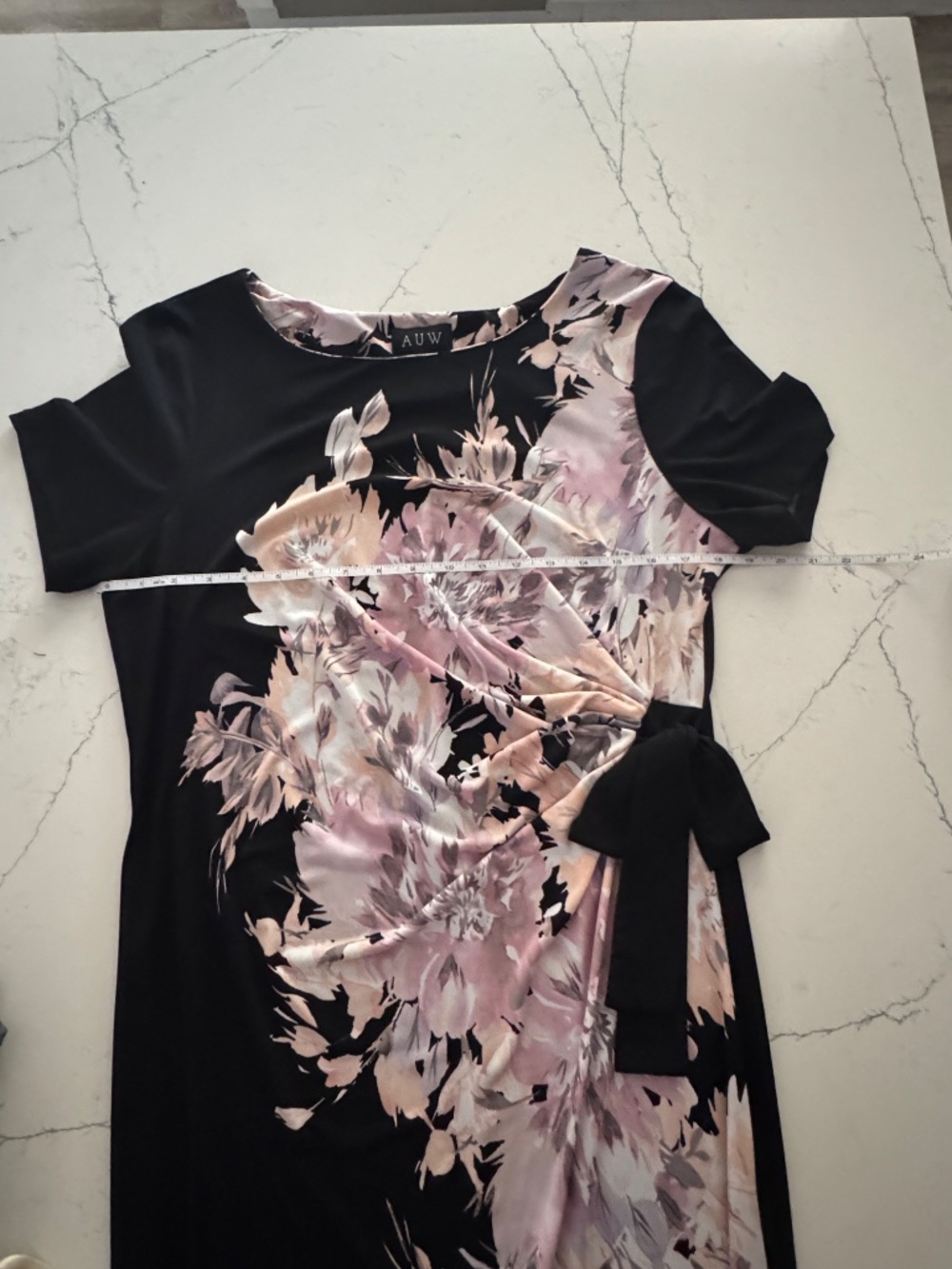 AUW Faux Wrap Pink/Black Floral Dress Size 14 - Picture 8 of 9